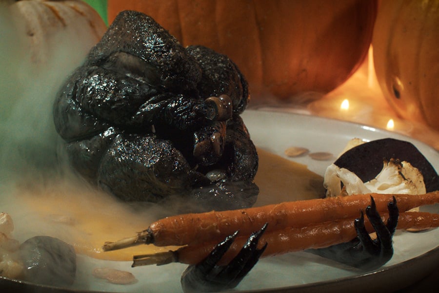 Close up of roasted Silkie Chicken aka Roast Dragon